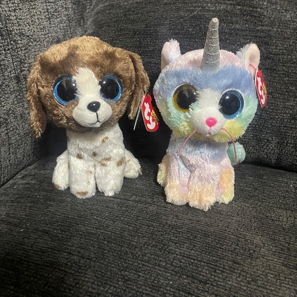 2 TY Beanie Boos Heather Unicorn cat & Muddles brown Dog 6” plush - Picture 3 of 6